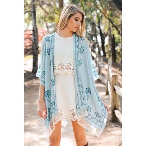 Pale Blue and Ivory Lace Embroidered Kimono